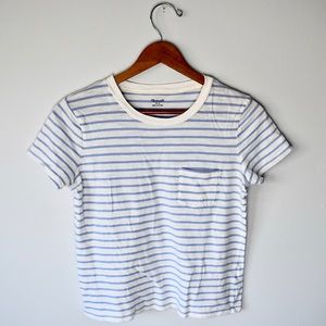 Madewell | Striped blue and white crew neck pocket T-shirt, size S